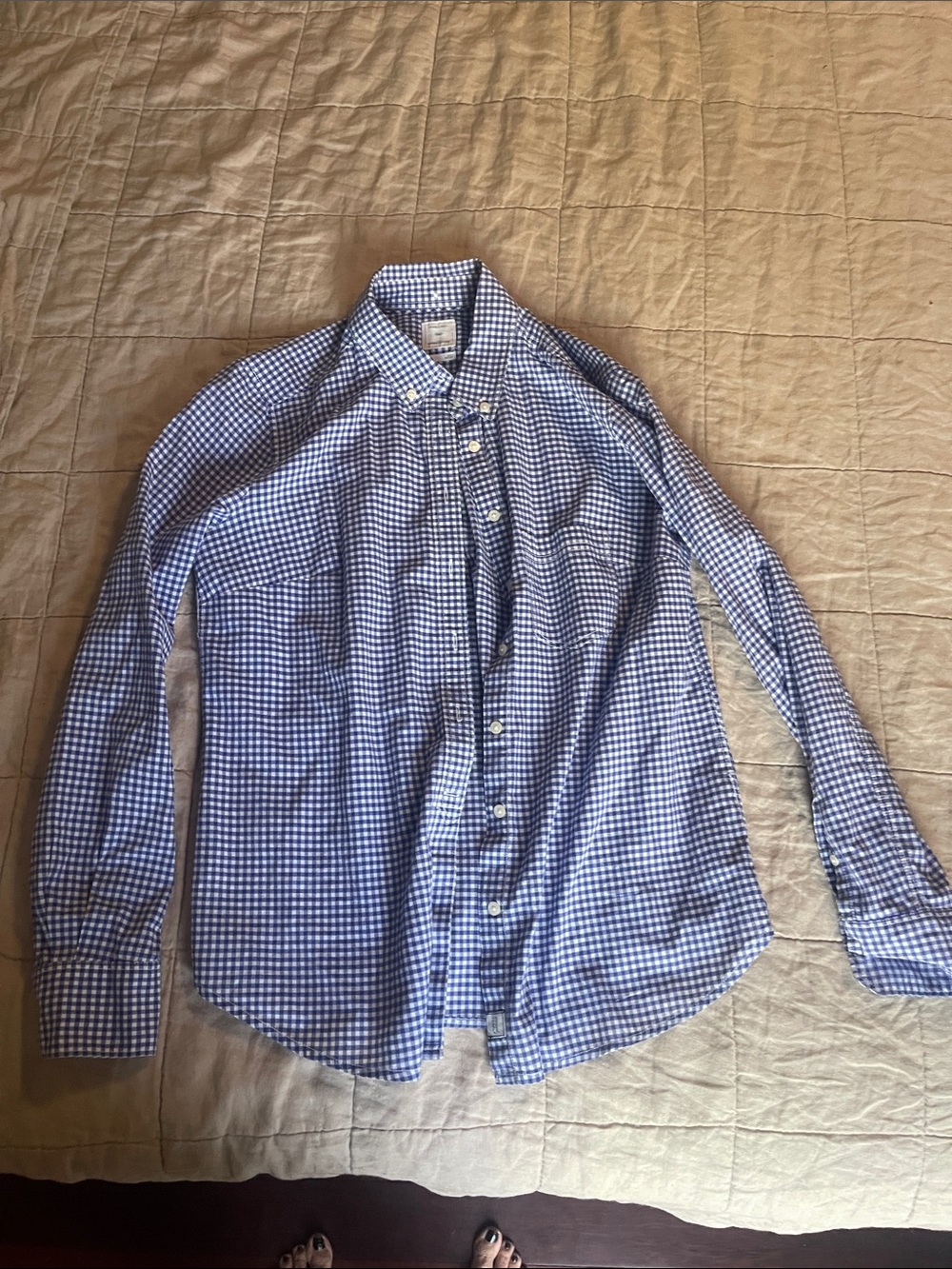Gap fitted boyfriend Blue Gingham Button-Down Shirt